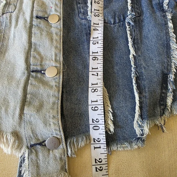 POL Mixed Wash Pearl & Rhinestone Distressed Denim Vest - Picture 6 of 12